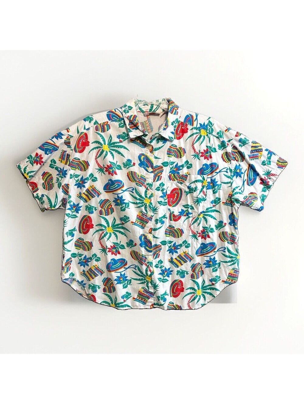 Vintage 90s Venezia Mexico Novelty Shirt Sz 26/28, 2X Vacation Sombrero Colorful